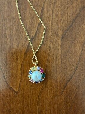 New with tags Kate  SpadeGold Pearl Pendant with Multicolor Gem Accents